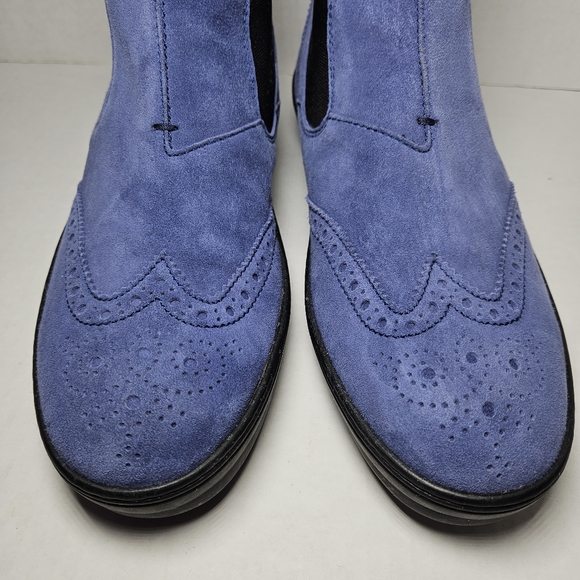 Tod's Chelsea Wingtip Women's Blue Suede Boots Ankle Driving Pull On - Picture 6 of 11